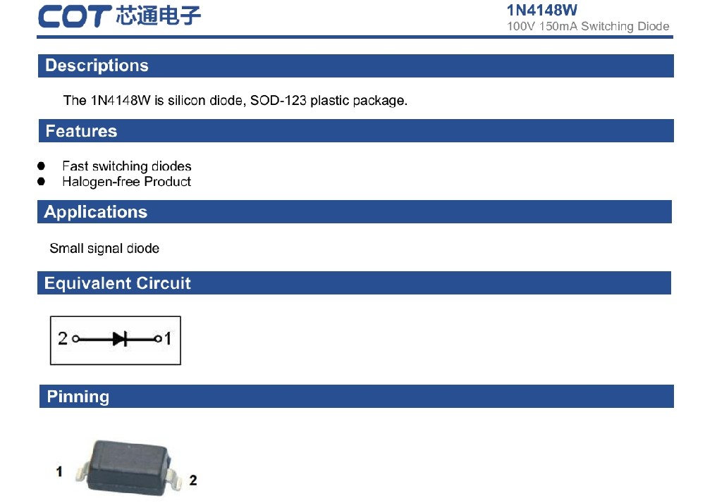 1N4148W 100V 150mA Switching Diode  2025 Electronica China April 15-17, 2025 Shanghai